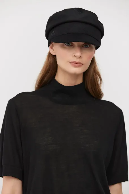 Czarny półgolf z krótkim rękawem z wełny merynosowej damski - Patrizia Aryton