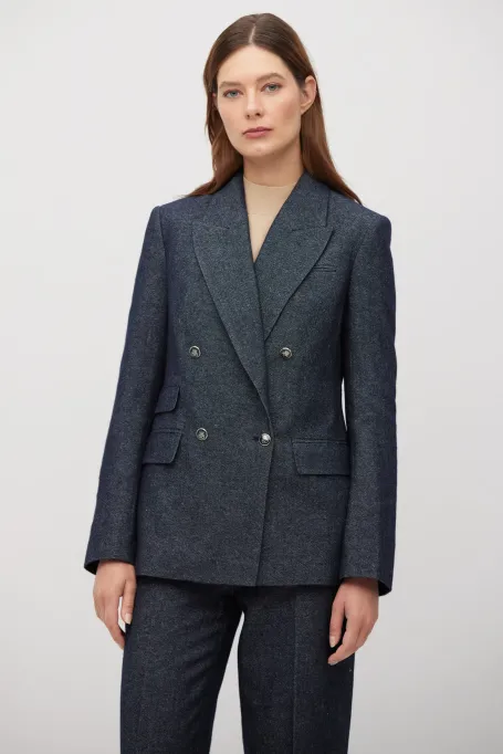 Granatowy żakiet do garnituru z lnem i kaszmirem Granatowy żakiet do garnituru z lnem i kaszmirem