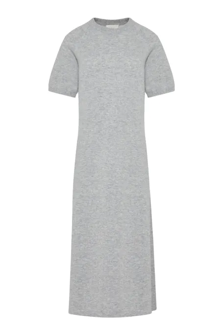 Szara sukienka midi z wełny merynosowej i kaszmiru