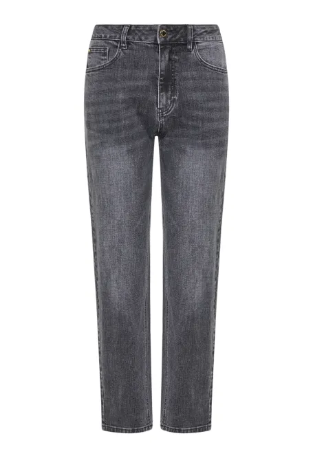 Szare jeansy mom fit z wysokim stanem