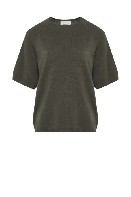 Bluzka z krótkim rękawem z wełny merynosowej i kaszmiru zielony