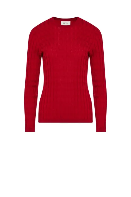 Bluzka z warkoczowym splotem z wełny merynosowej czerwony