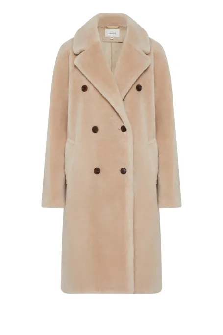 Płaszcz midi z wełny teddy bear beż