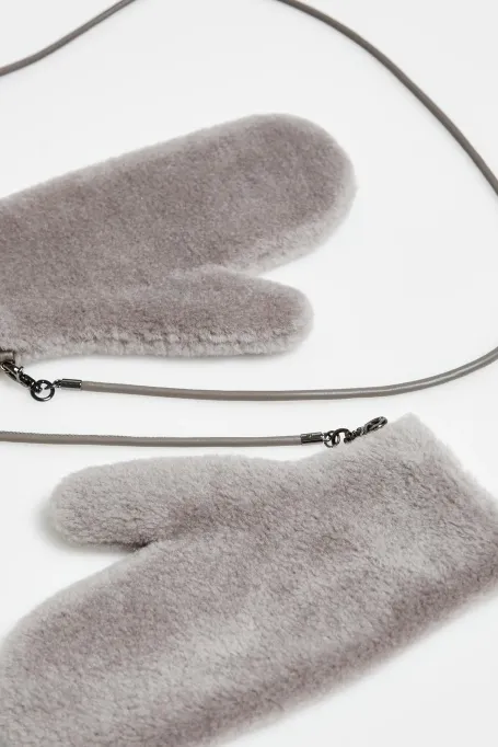 Szare rękawiczki z wełny teddy bear