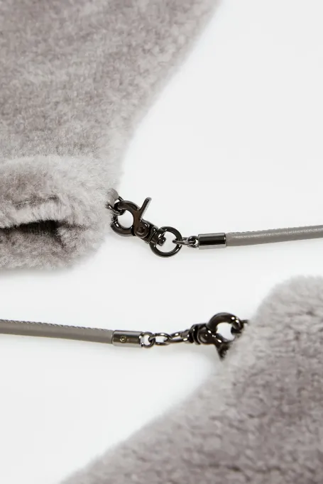 Szare rękawiczki z wełny teddy bear