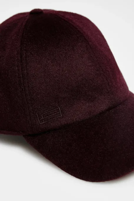 Bakłażanowa czapka z daszkiem z domieszką kaszmiru i jedwabiu damska - Patrizia Aryton