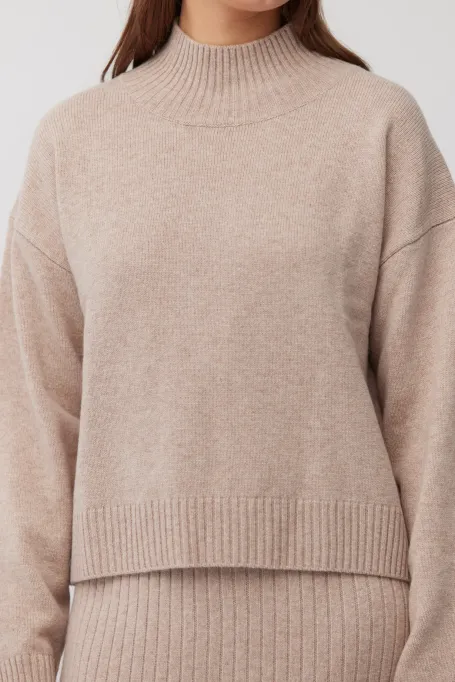 Sweter półgolf z wełny merynosowej beż Sweter półgolf z wełny merynosowej beż