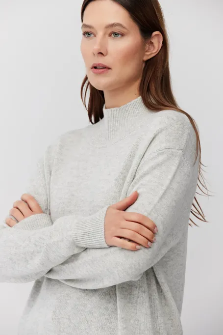 Szary sweter półgolf z domieszką kaszmiru damski - Patrizia Aryton