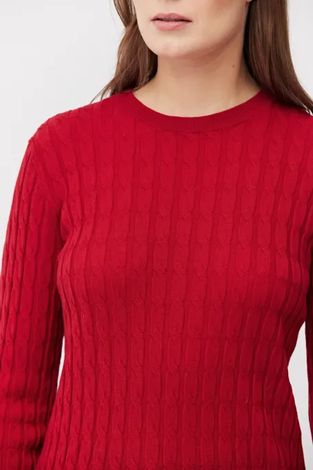 Bluzka z warkoczowym splotem z wełny merynosowej czerwony