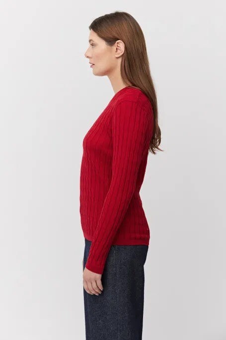 Bluzka z warkoczowym splotem z wełny merynosowej czerwony