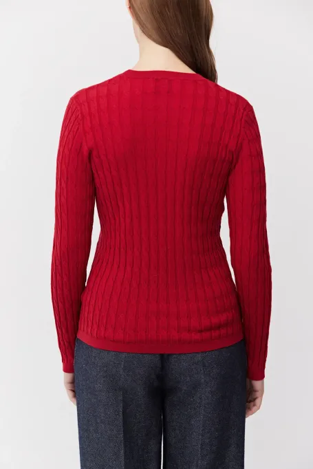Bluzka z warkoczowym splotem z wełny merynosowej czerwony