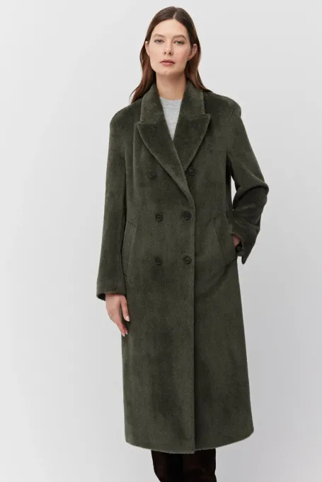 Dwurzędowy płaszcz z baby suri alpaką zielony