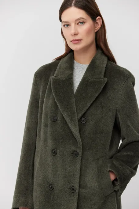 Dwurzędowy płaszcz z baby suri alpaką zielony