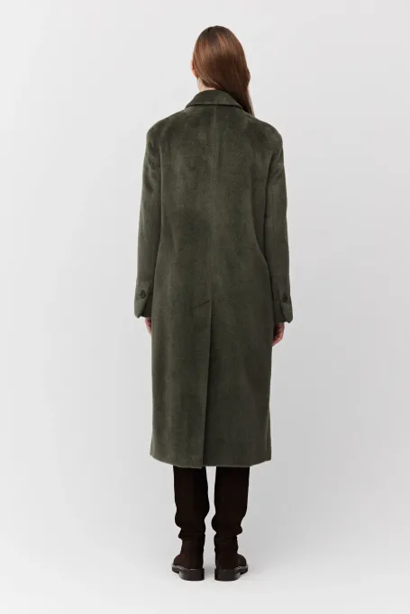 Dwurzędowy płaszcz z baby suri alpaką zielony