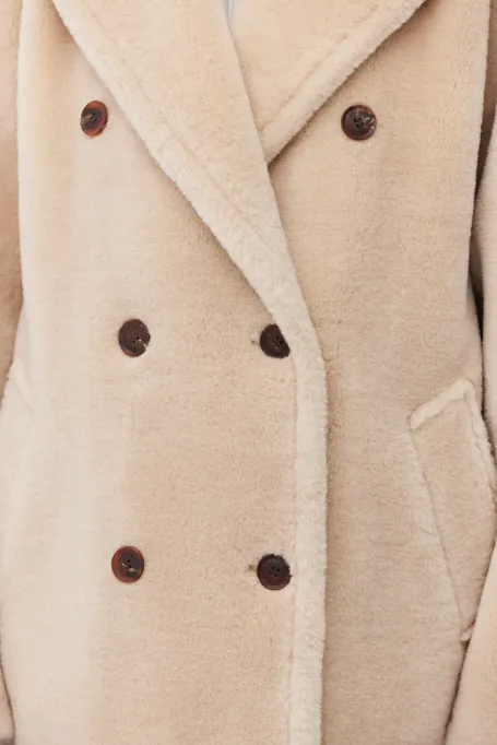Płaszcz midi z wełny teddy bear beż