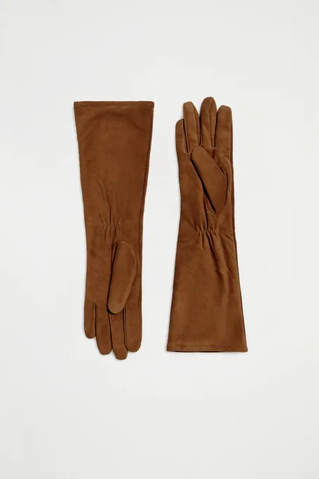 Długie rękawiczki ze skóry zamszowej pomarańczowy