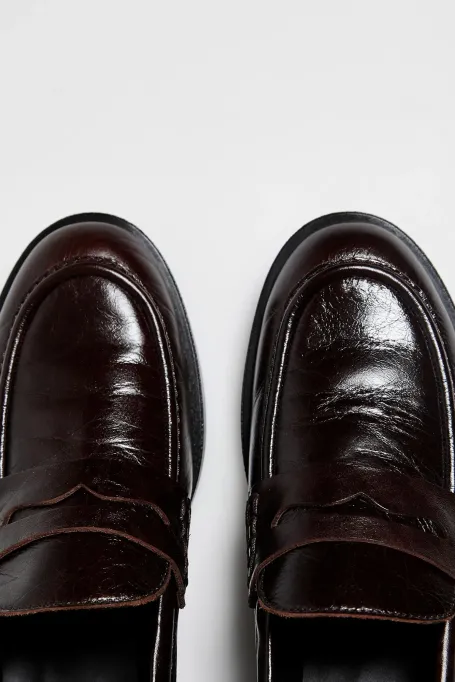 Loafersy ze skóry naturalnej czerwony