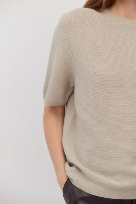 Bluzka z wełny merynosowej i kaszmiru beż
