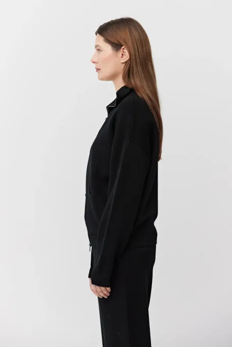 Bluza na suwak z wełny merynosowej czarny