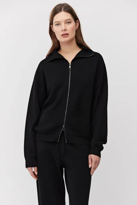 Bluza na suwak z wełny merynosowej czarny