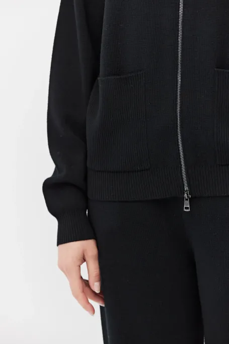 Bluza na suwak z wełny merynosowej czarny