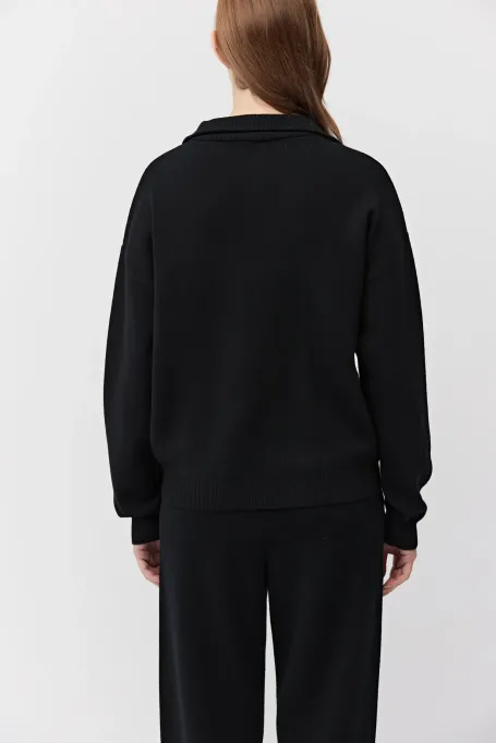 Bluza na suwak z wełny merynosowej czarny