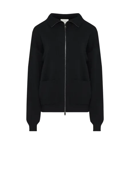 Bluza na suwak z wełny merynosowej czarny