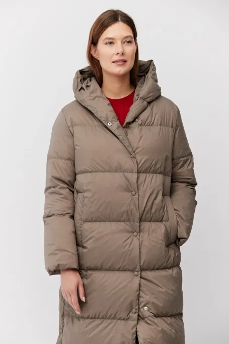Długa kurta puchowa z kapturem beż