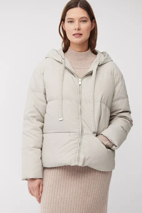 Dwustronna kurtka puchowa z kapturem beż