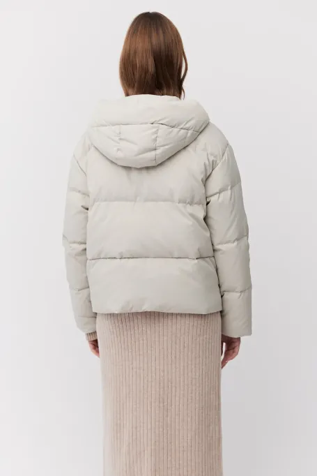 Dwustronna kurtka puchowa z kapturem beż