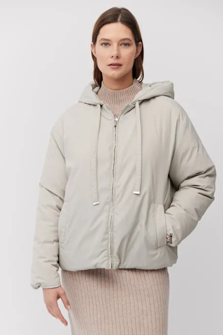 Dwustronna kurtka puchowa z kapturem beż
