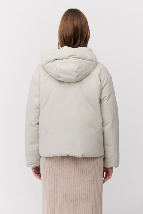Dwustronna kurtka puchowa z kapturem beż