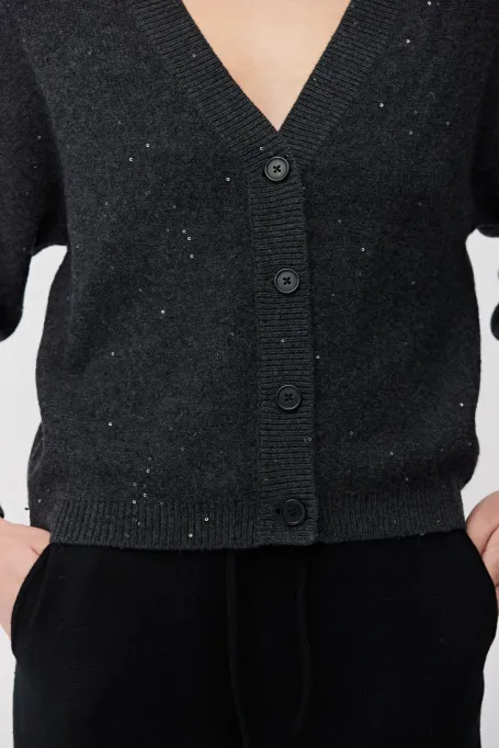 Szary dzianinowy kardigan z wełną