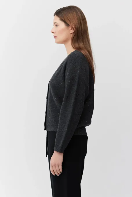 Szary dzianinowy kardigan z wełną