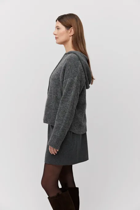 Szara bluza z kapturem z wełną baby alpaki