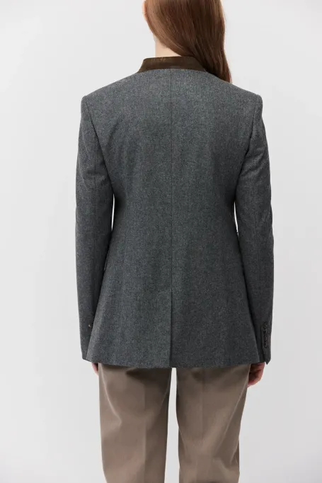 Szary jednorzędowy żakiet z kaszmirem