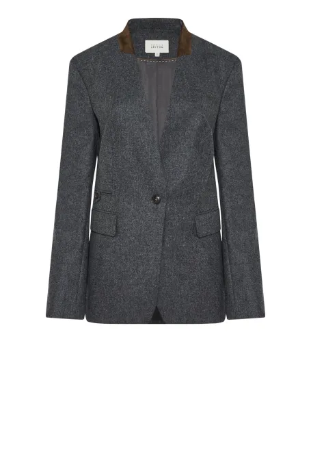 Szary jednorzędowy żakiet z kaszmirem