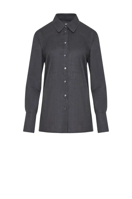 Szara wełniana koszula z szerokimi mankietami