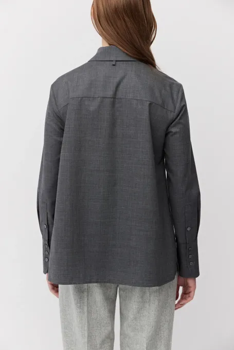 Szara wełniana koszula z szerokimi mankietami