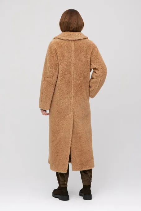 Camelowy płaszcz teddy bear z wełną wielbłądzią i jedwabiem