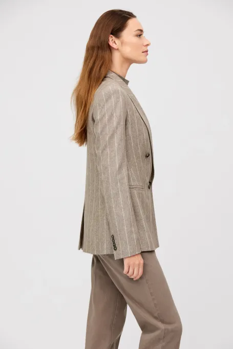 Żakiet taupe w paski z domieszką kaszmiru damskie - Patrizia Aryton