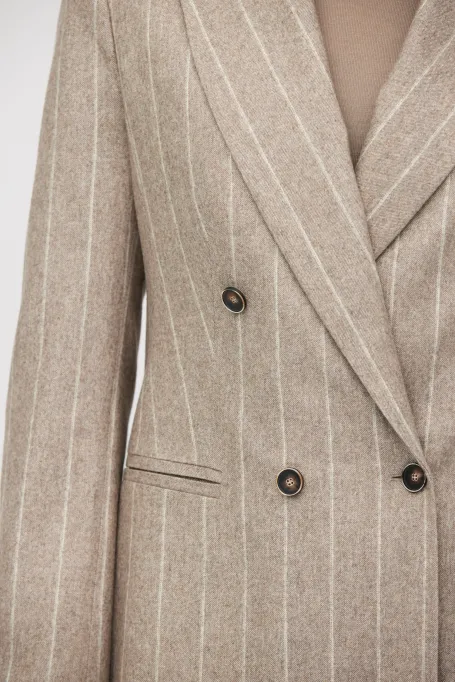 Żakiet taupe w paski z domieszką kaszmiru damskie - Patrizia Aryton