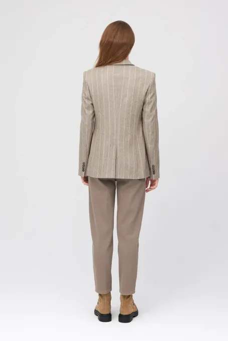 Żakiet taupe w paski z domieszką kaszmiru damskie - Patrizia Aryton
