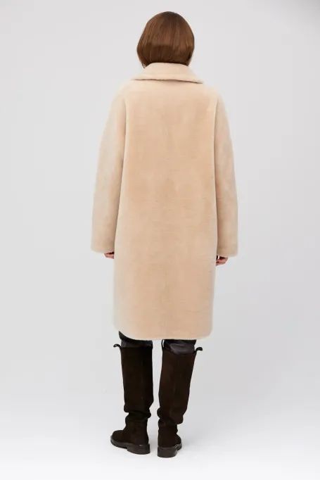 Beżowy płaszcz midi z wełny teddy bear damski - Patrizia Aryton