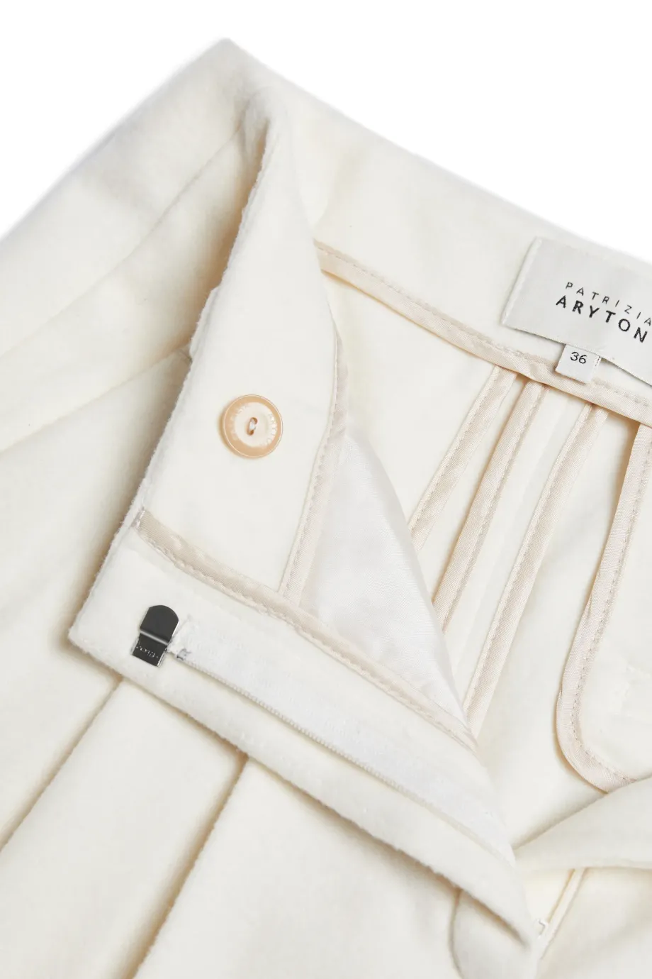 Śmietankowe wełniane spodnie do garnituru z kaszmirem damskie - Patrizia Aryton Śmietankowe wełniane spodnie do garnituru z kaszmirem damskie - Patrizia Aryton