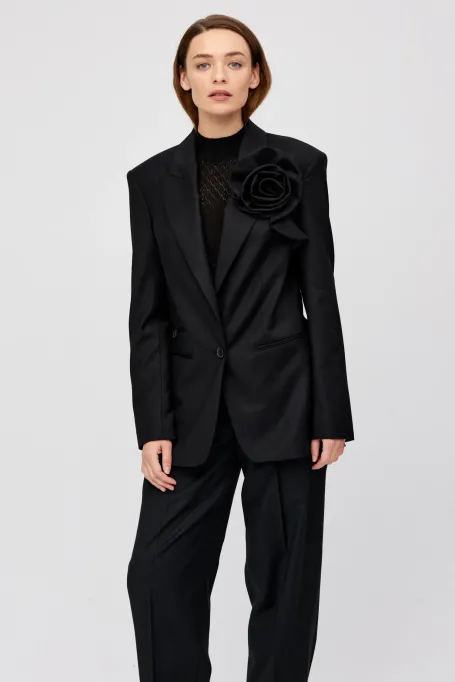 Wełniany żakiet z szerokimi ramionami do garnituru czarny