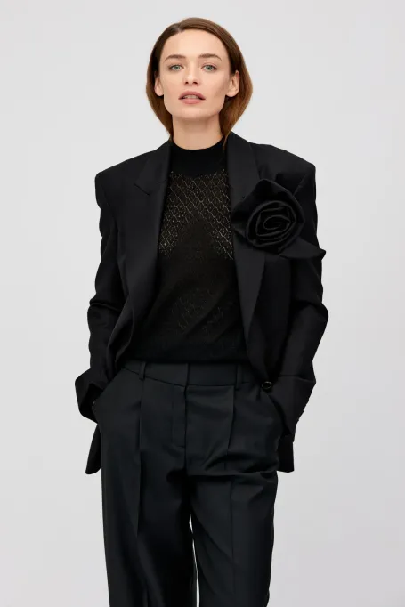 Wełniany żakiet z szerokimi ramionami do garnituru czarny