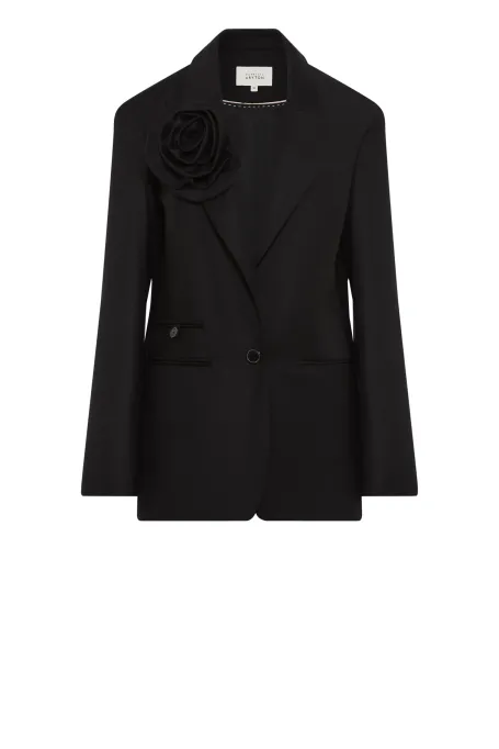 Wełniany żakiet z szerokimi ramionami do garnituru czarny