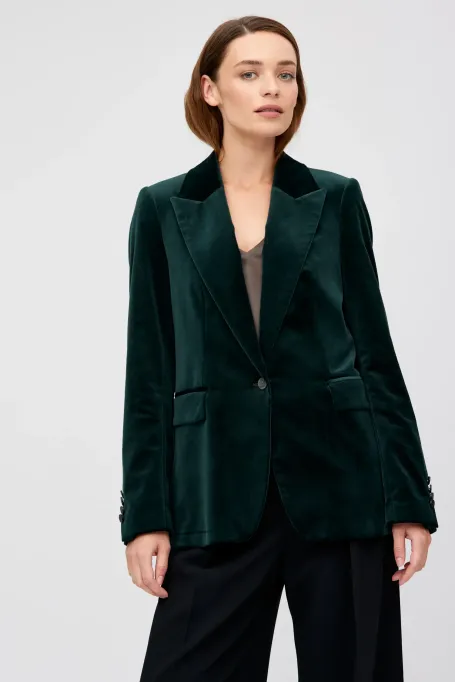 Aksamitny żakiet jednorzędowy zielony