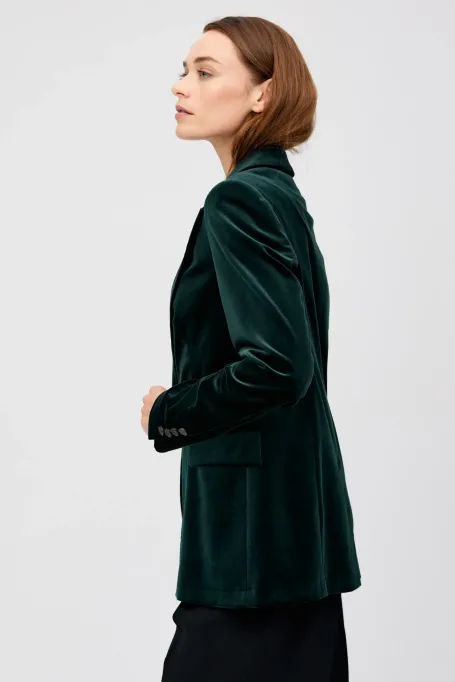 Aksamitny żakiet jednorzędowy zielony